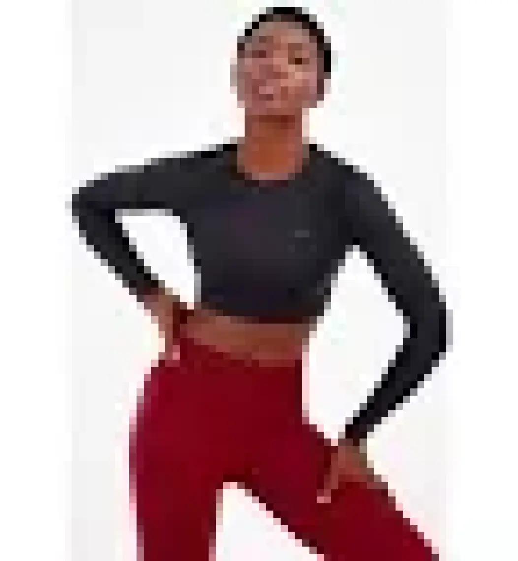 Maraton SlimFit Kadın Bisiklet Yaka  Uzun Kol Siyah Crop Top 816008