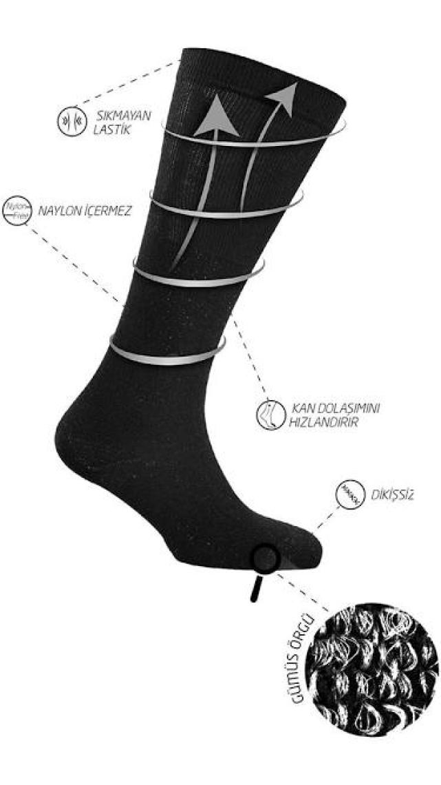 Bonny Silver  Dizaltı Erkek Siyah Gümüş Çorap