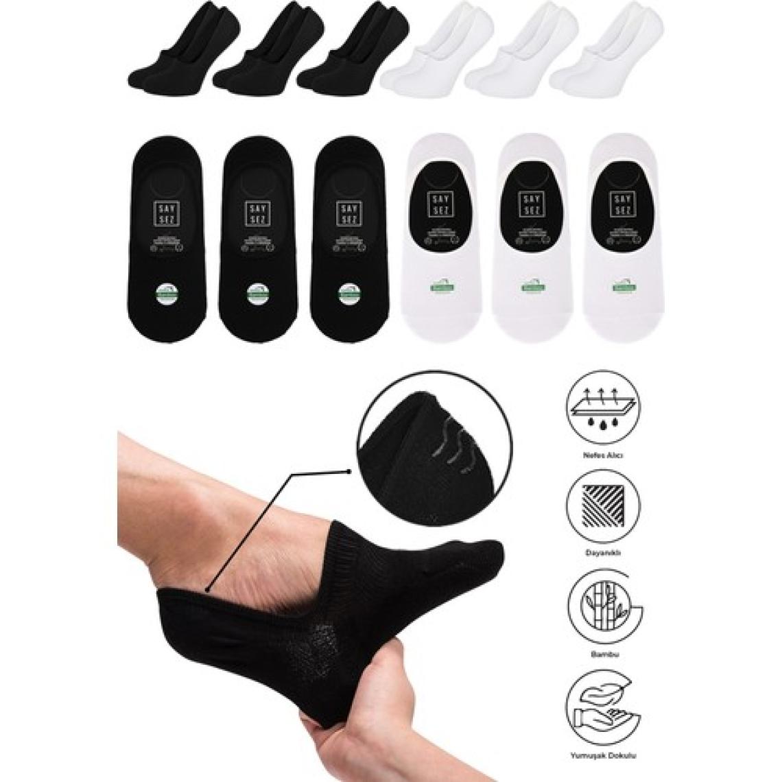 Saysez Bambu Erkek Babet Çorap Dikişsiz Görünmez Kaydırmaz Topuk Silikonlu Premium 6'lı Paket