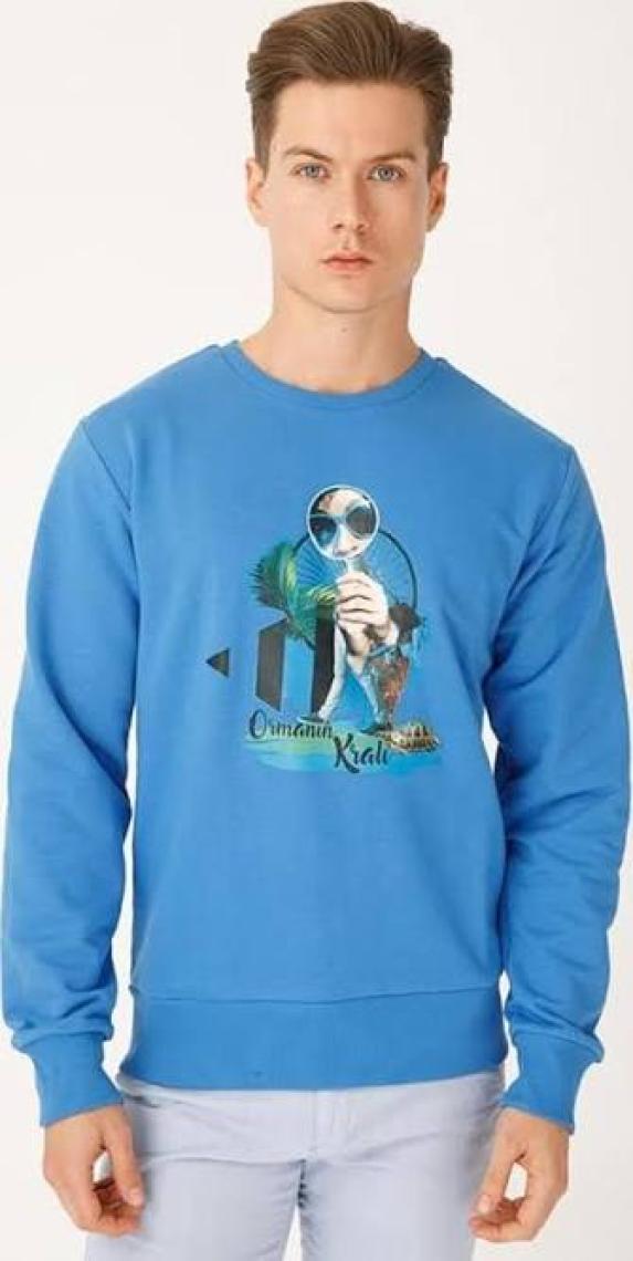 Biggdesign  Sweatshirt Nature Ormanın Kralı Erkek Mavi