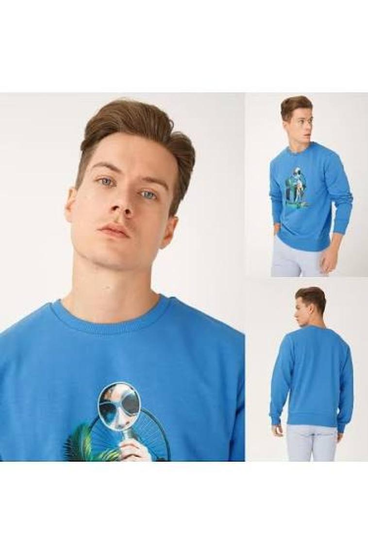 Biggdesign  Sweatshirt Nature Ormanın Kralı Erkek Mavi