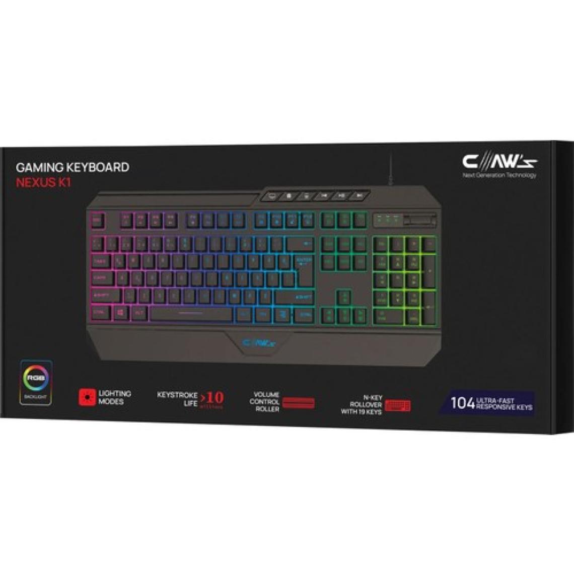 Claw's Nexus K1 RGB Full Membran 104 Tuşlu Ekstra Multimedya / Rollover Ses Kontrol Mekanizmalı & Claw's Reflex Örgü Kablolu Gaming Klavye (11 Farklı RGB Efektli)