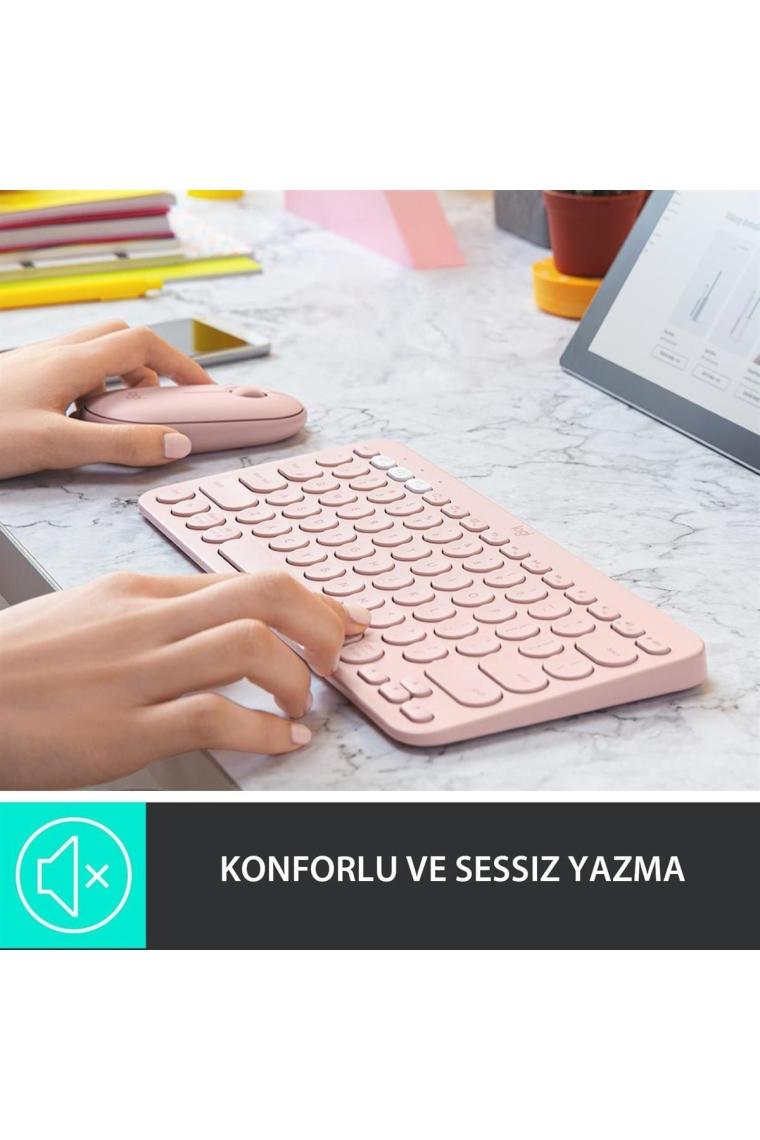 K380 Kompakt Kablosuz Bluetooth Türkçe Q Klavye - Pembe