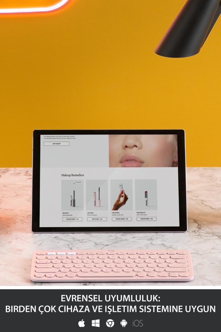 K380 Kompakt Kablosuz Bluetooth Türkçe Q Klavye - Pembe