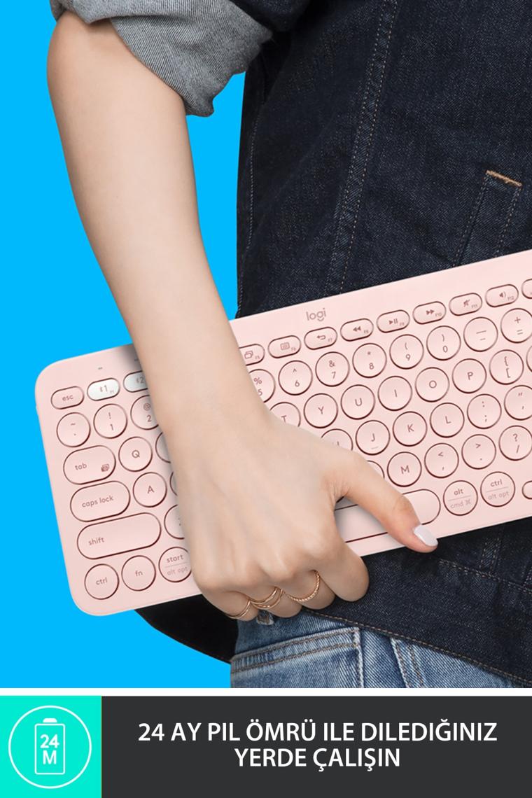 K380 Kompakt Kablosuz Bluetooth Türkçe Q Klavye - Pembe
