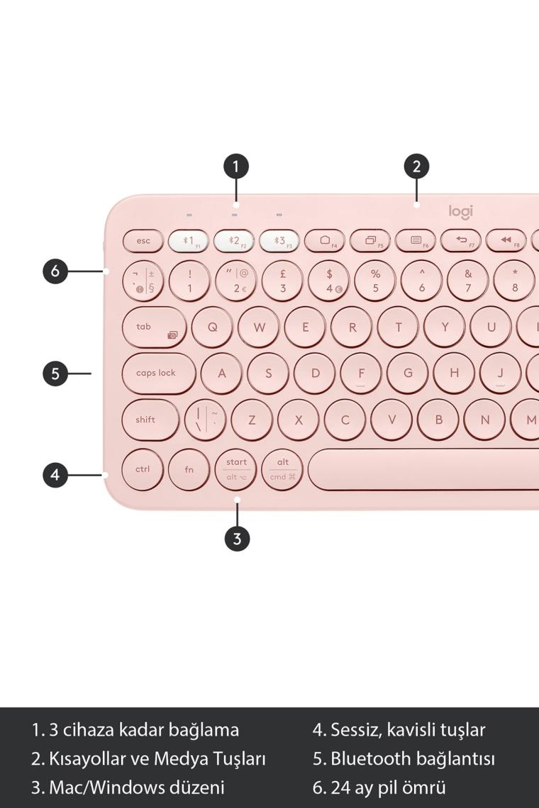 K380 Kompakt Kablosuz Bluetooth Türkçe Q Klavye - Pembe