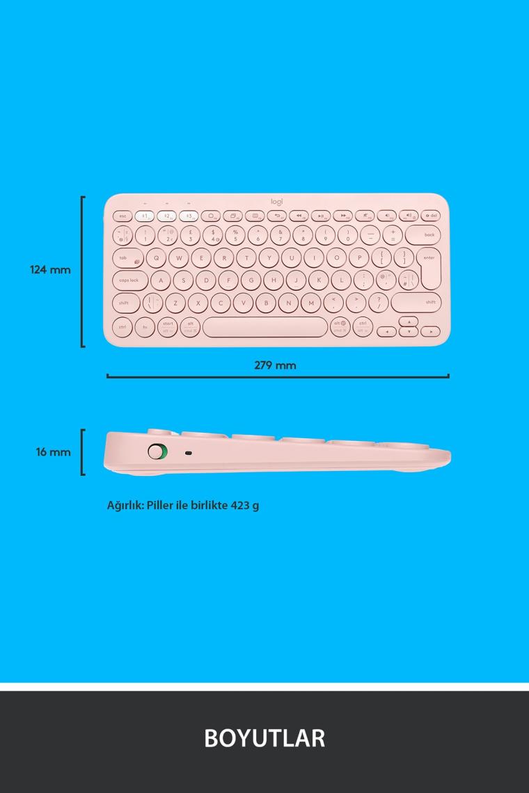K380 Kompakt Kablosuz Bluetooth Türkçe Q Klavye - Pembe