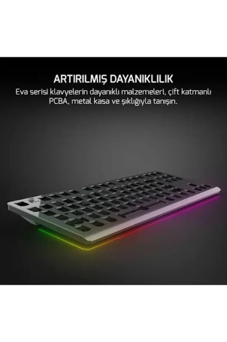 Gamepower Eva 7 60M Mekanik Kablolu, 2.4ghz, Bluetooth 3 Mod Red Switch Türkçe Q 88 Tuş USB Rgb Gaming Klavye - 3 Yıl Garantili