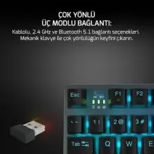 Gamepower Eva 7 60M Mekanik Kablolu, 2.4ghz, Bluetooth 3 Mod Red Switch Türkçe Q 88 Tuş USB Rgb Gaming Klavye - 3 Yıl Garantili