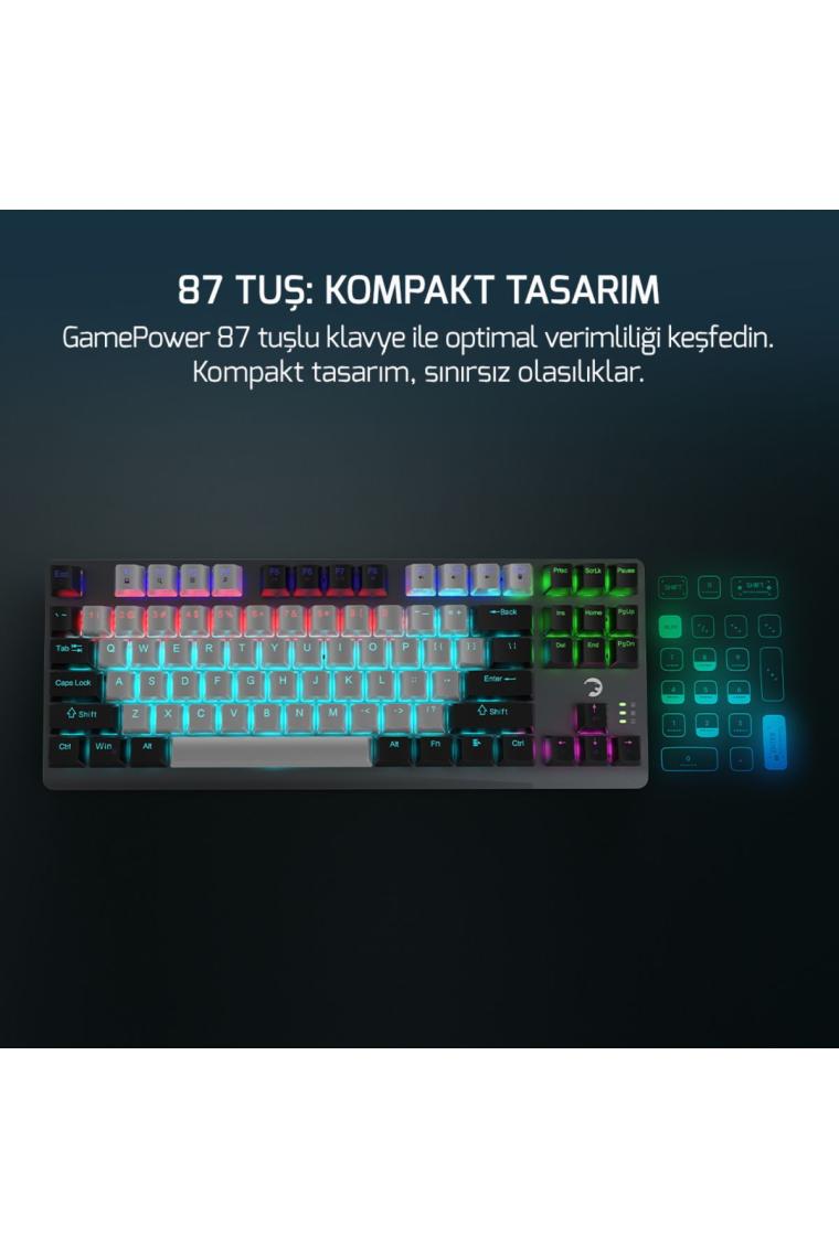 Gamepower Eva 3 60M Mekanik Red Switch Türkçe Q 88 Tuş USB Gaming Klavye - 3 Yıl Garantili