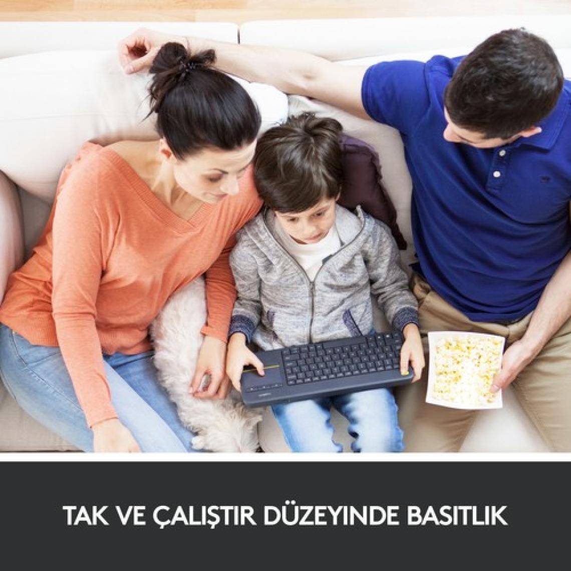 Logitech K400 Plus Dokunmatik Yüzeyli USB Bağlantılı Türkçe Q TV Klavyesi - Siyah