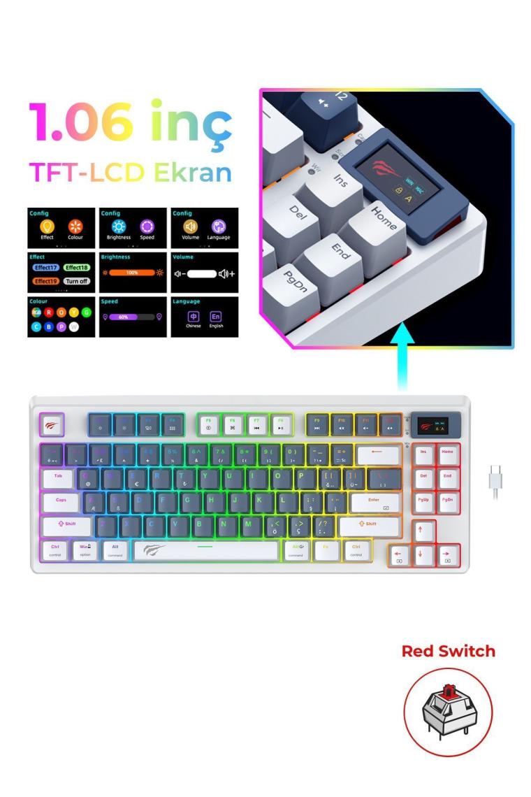 Havit Gamenote KB884L Rgb Mekanik Klavye 1.06INÇ Tft-Lcd Ekran -  Red Switch