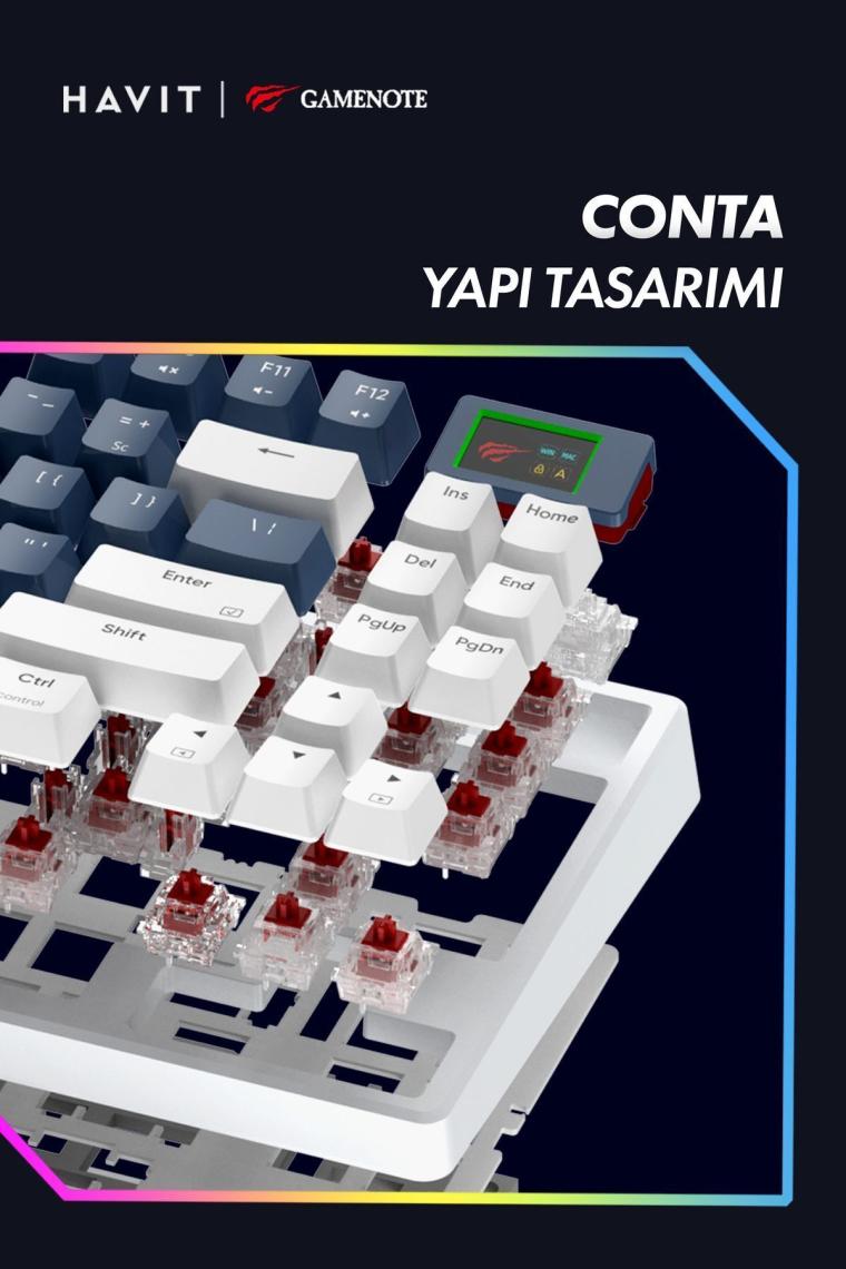Havit Gamenote KB884L Rgb Mekanik Klavye 1.06INÇ Tft-Lcd Ekran -  Red Switch