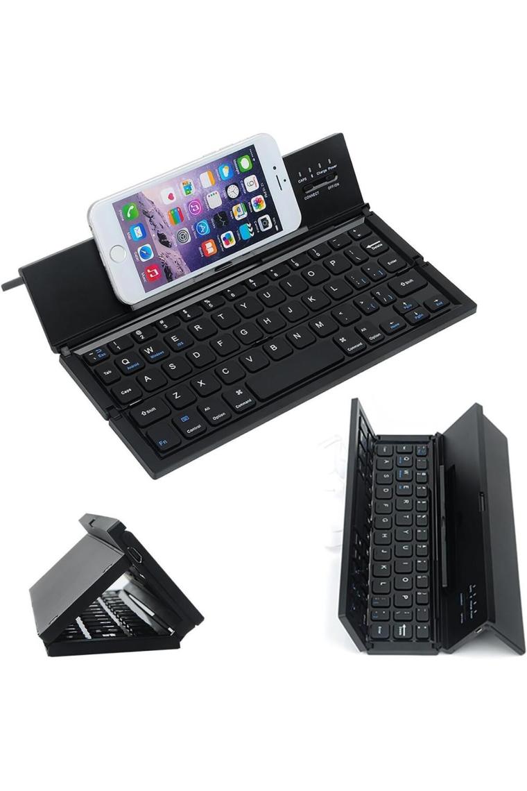 Duhaline Bluetooth Klavye Kablosuz Mini Şarjlı Telefon Tablet Için Klavye Kendinden Standlı Katlanır Taşınır