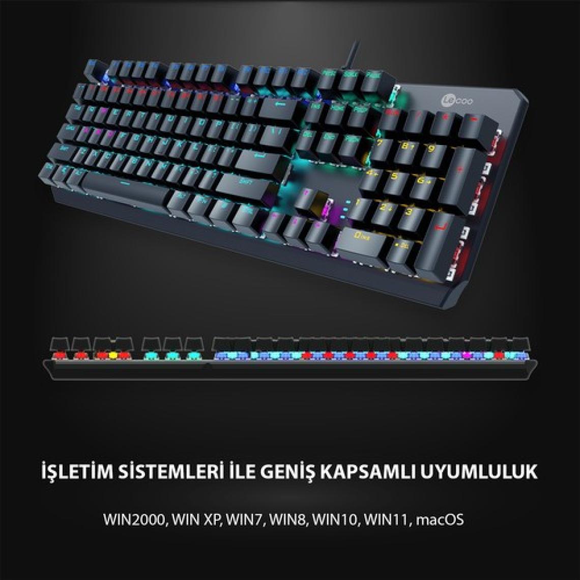 Lenovo Lecoo GK301 Makro Tuşlu USB Kablolu RGB LED Aydınlatmalı Red Switch Gaming Mekanik Türkçe Q Klavye Metalik Gri