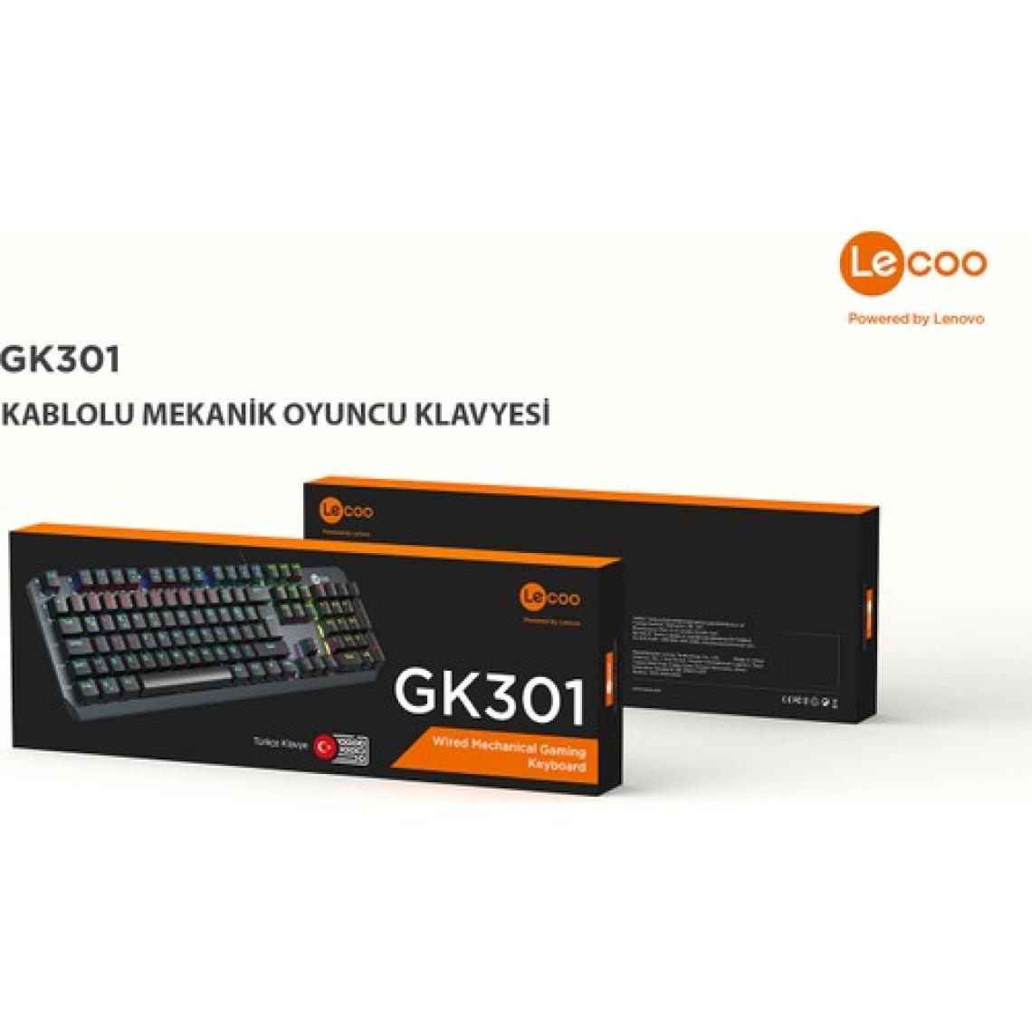 Lenovo Lecoo GK301 Makro Tuşlu USB Kablolu RGB LED Aydınlatmalı Red Switch Gaming Mekanik Türkçe Q Klavye Metalik Gri