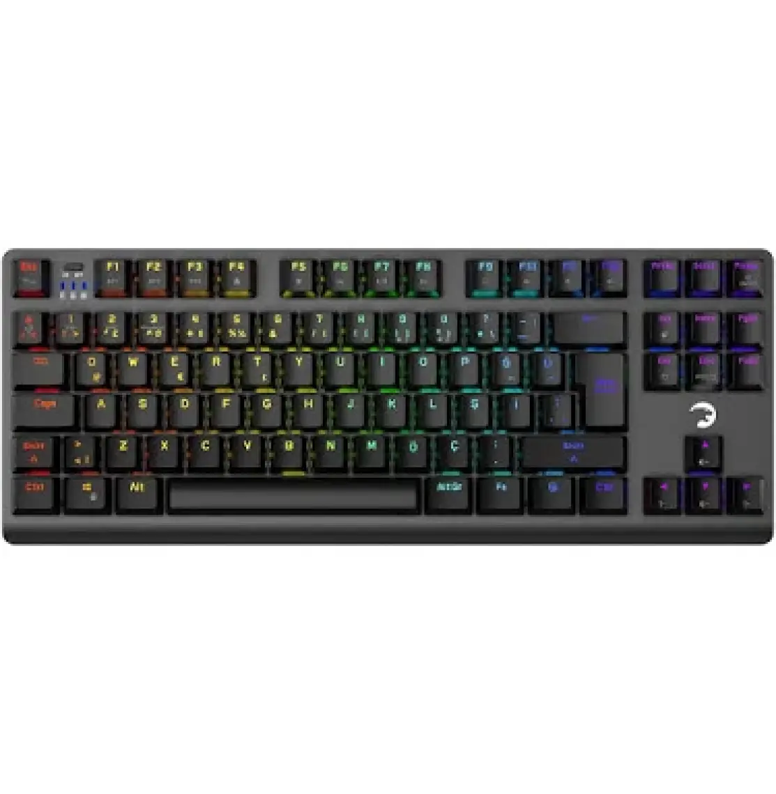 GamePower Eva 7 60M Mekanik Kablolu, 2.4Ghz, Bluetooth 3 Mod Blue Switch Türkçe Q 88 Tuş USB RGB Gaming Klavye - 3 Yıl Garantili