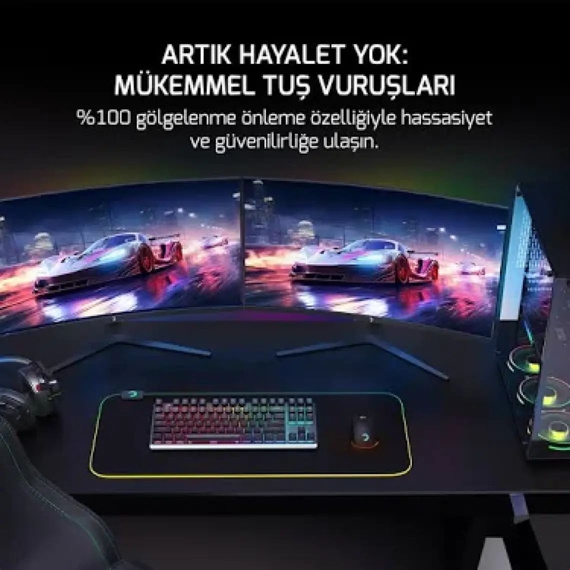 GamePower Eva 7 60M Mekanik Kablolu, 2.4Ghz, Bluetooth 3 Mod Blue Switch Türkçe Q 88 Tuş USB RGB Gaming Klavye - 3 Yıl Garantili