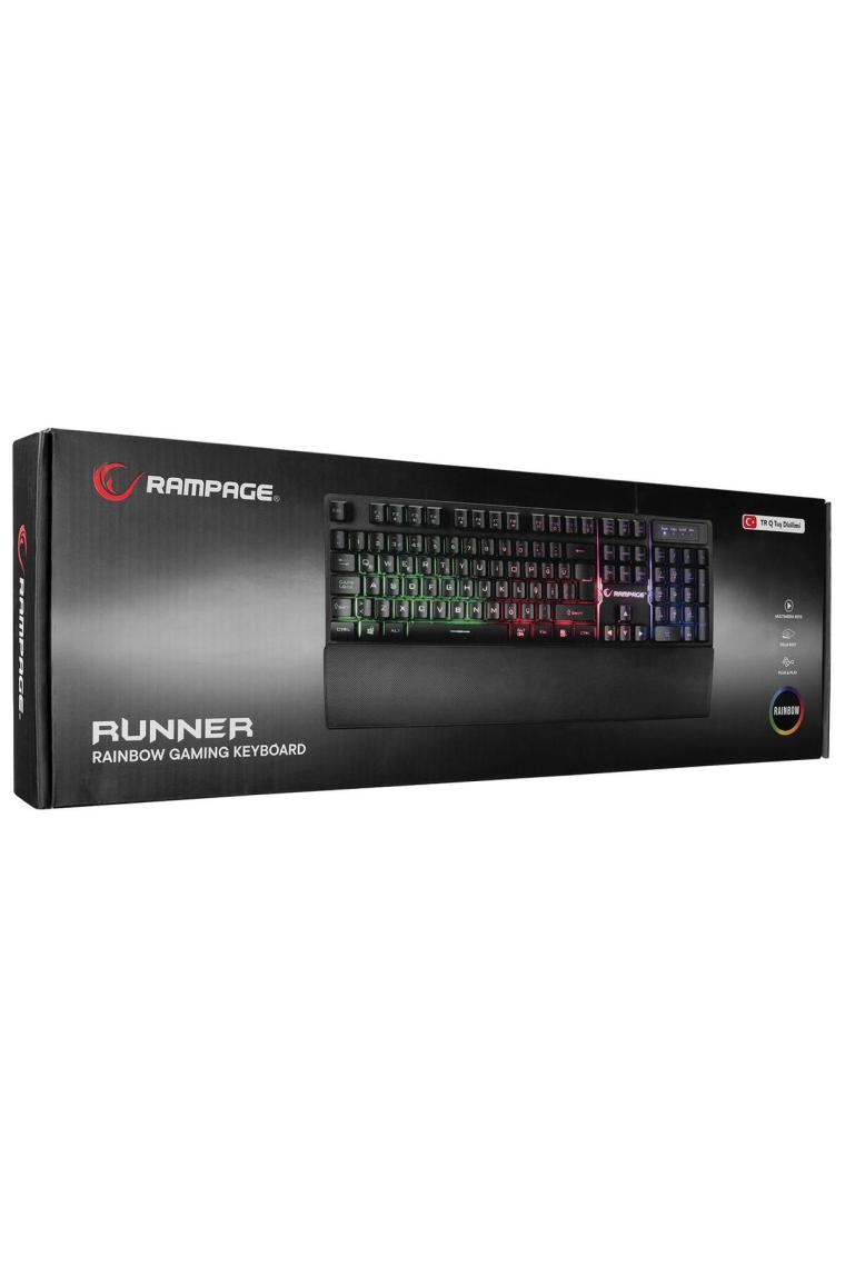 Kb-rx77 Runner Siyah Usb Rainbow Aydınlatmalı Q Bilek Destekli Gaming Klavye