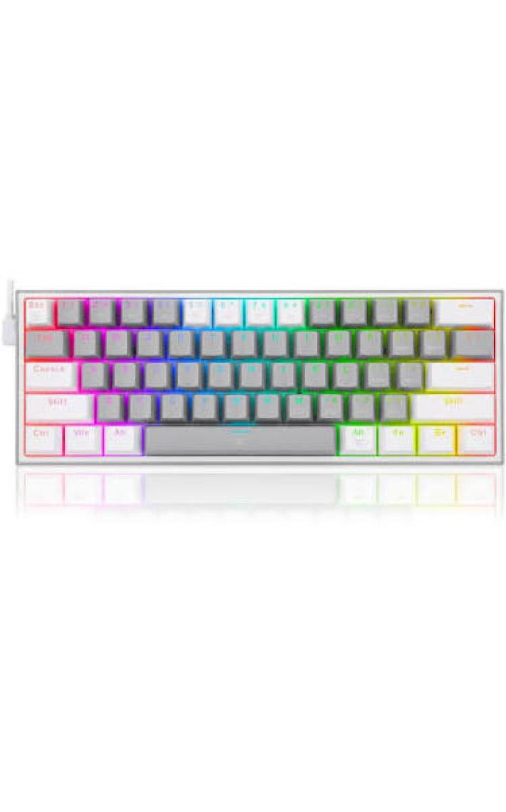 REDRAGON K617-rgb Wg Türkçe Q Fizz %60 Kablolu Mekanik Oyuncu Klavyesi, Red Switch, Beyaz/Gri
