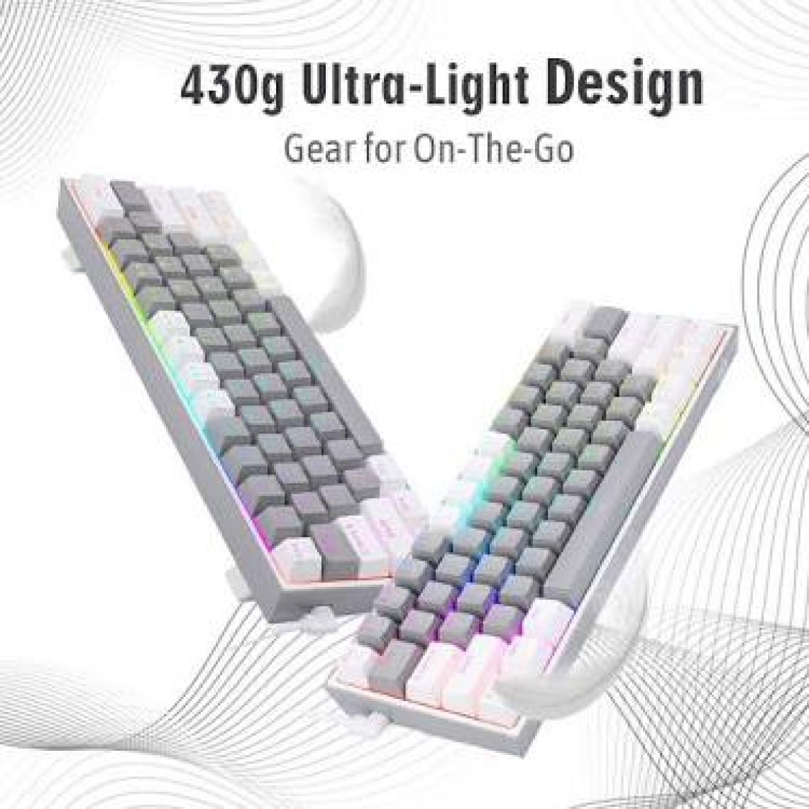 REDRAGON K617-rgb Wg Türkçe Q Fizz %60 Kablolu Mekanik Oyuncu Klavyesi, Red Switch, Beyaz/Gri