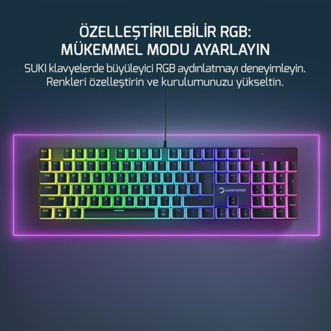 Gamepower Suki Mekanik Kırmızı Switch Puding Keycaps Türkçe Q 104 Tuş USB Gaming Klavye