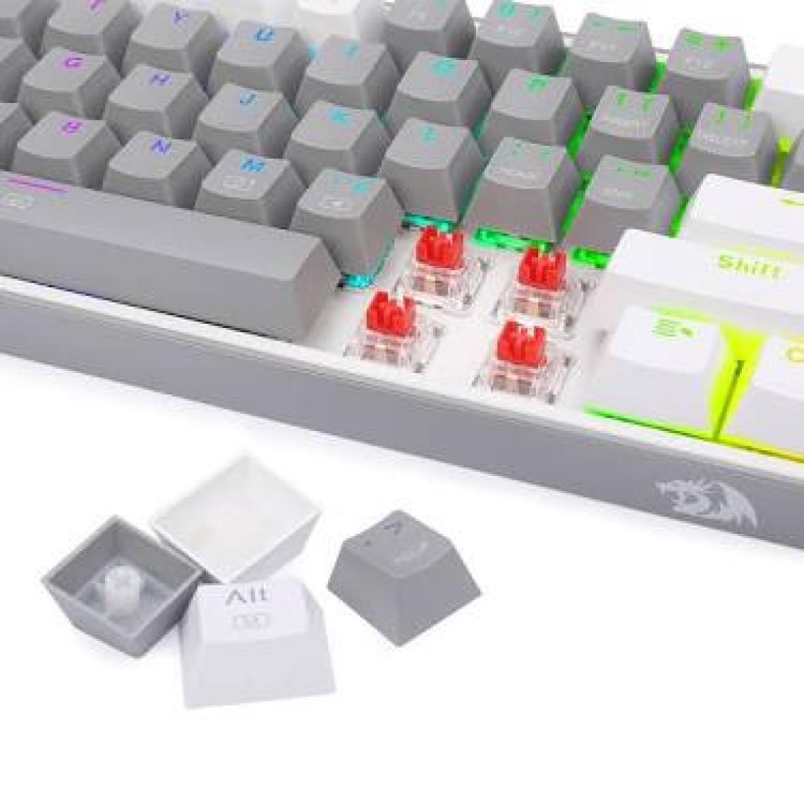 Redragon K617-RGB Gw Fızz %60 Kablolu Mekanik Klavye,Türkçe, Red Switch, Gri/beyaz