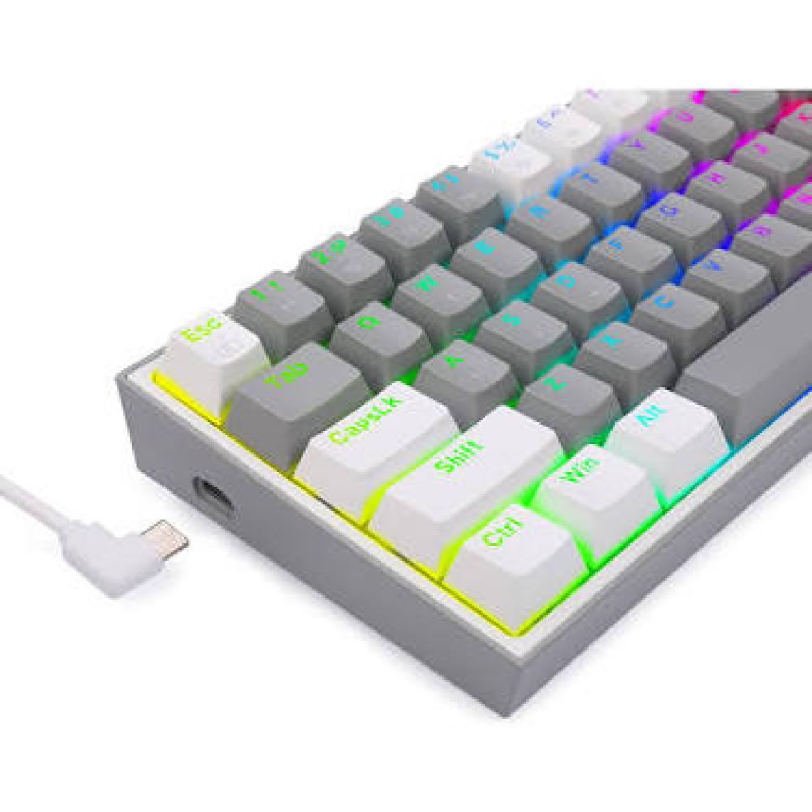 Redragon K617-RGB Gw Fızz %60 Kablolu Mekanik Klavye,Türkçe, Red Switch, Gri/beyaz