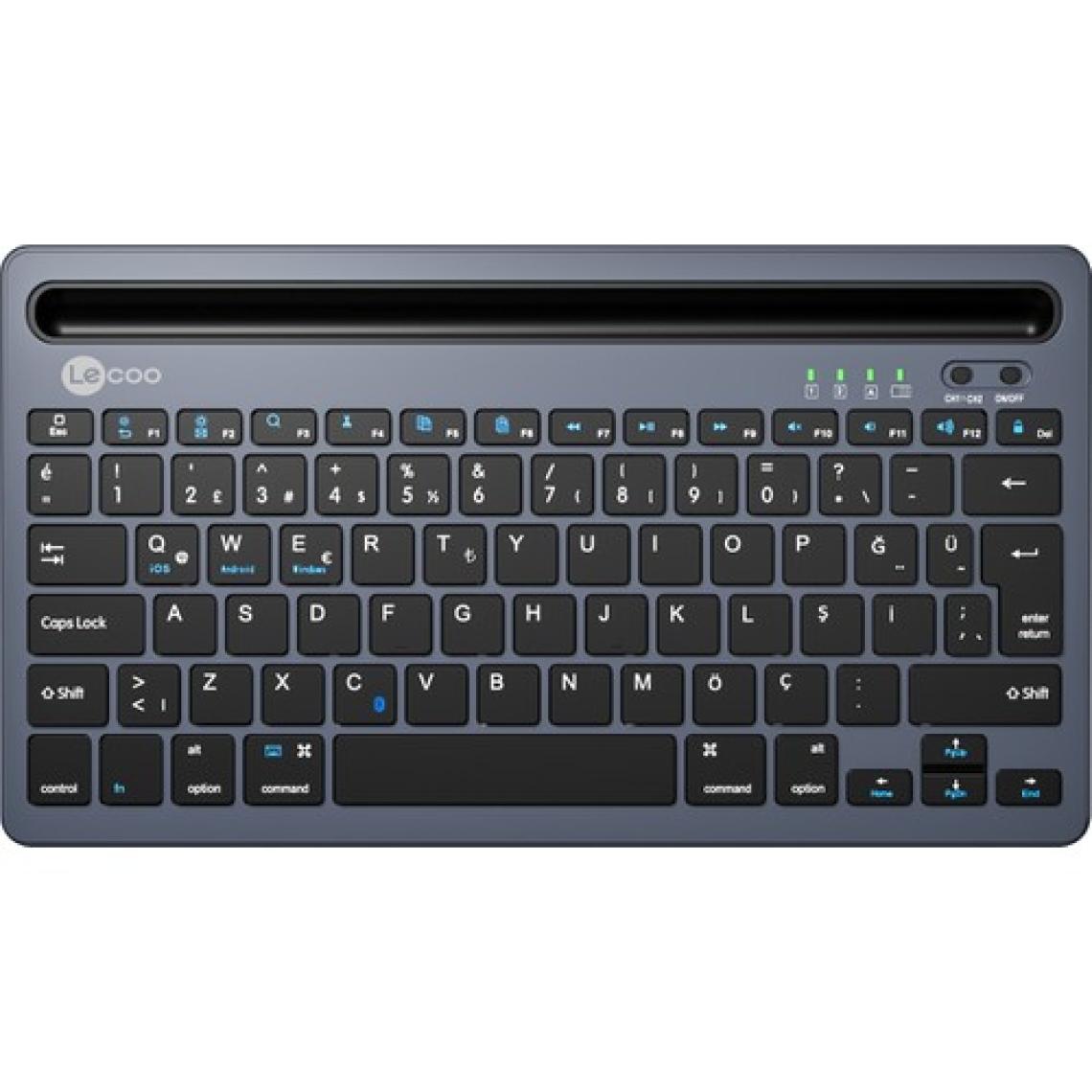 Lecoo BK100 Kablosuz Bluetooth Çoklu Cihaz ile Uyumlu Şarj Edilebilir Türkçe Q Klavye Gri