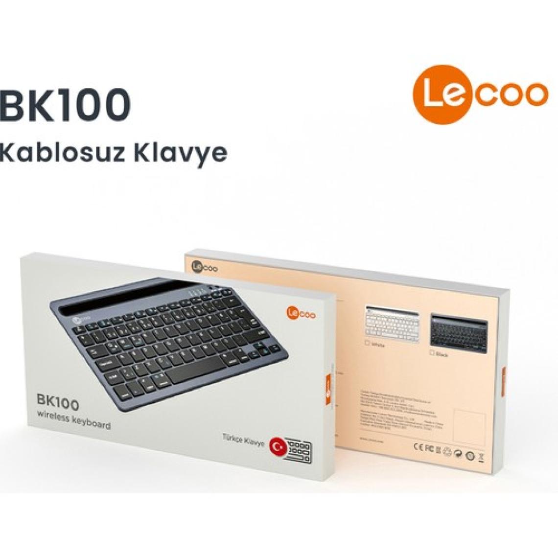 Lecoo BK100 Kablosuz Bluetooth Çoklu Cihaz ile Uyumlu Şarj Edilebilir Türkçe Q Klavye Gri