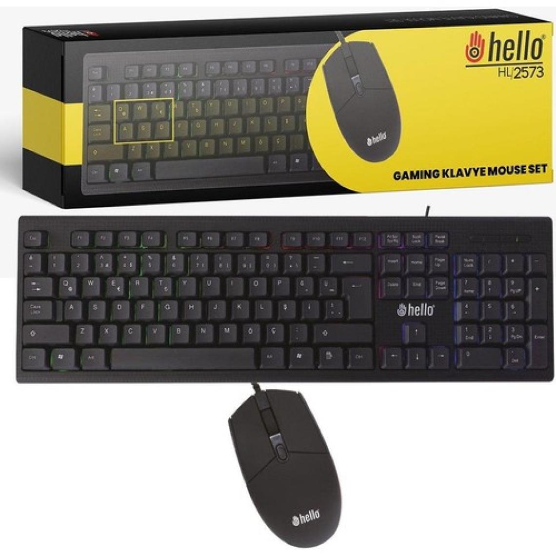Hello HL-2573 Işıklı Kablolu Oyuncu Klavye + Mouse Set