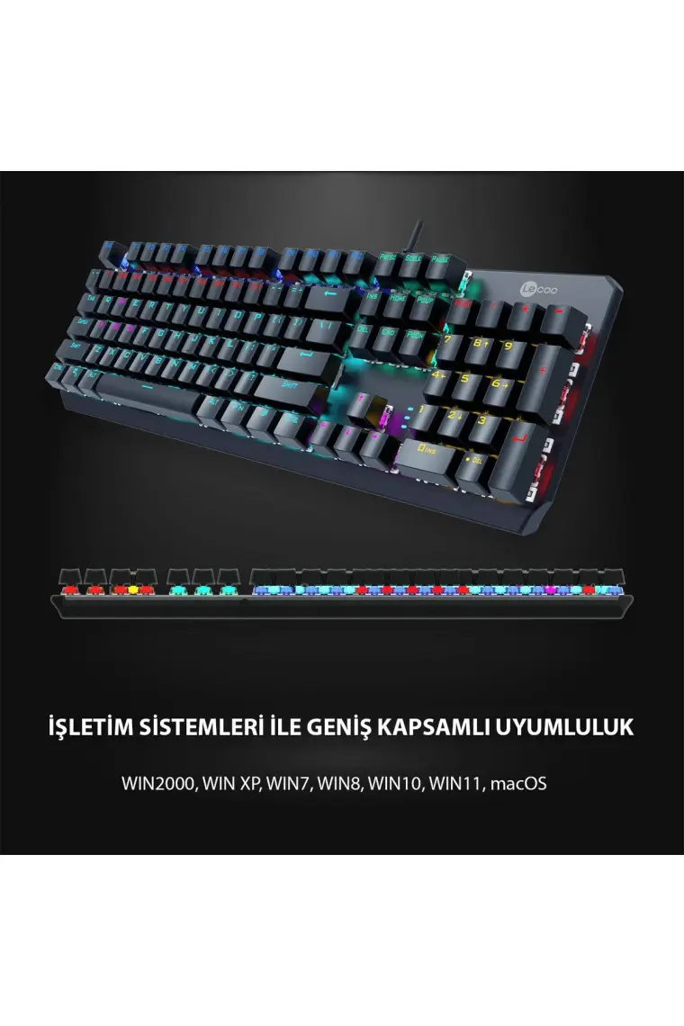Lecoo GK301 USB Kablolu Red Switch Makro Tuş Atamalı RGB LED Aydınlatmalı Gaming Mekanik Türkçe Q Klavye Metalik Gri