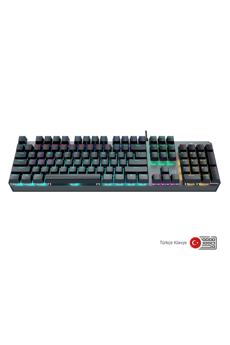 Lecoo GK301 USB Kablolu Red Switch Makro Tuş Atamalı RGB LED Aydınlatmalı Gaming Mekanik Türkçe Q Klavye Metalik Gri