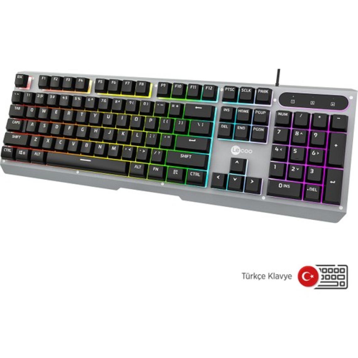 Lenovo Lecoo KB121 USB Kablolu Makro Tuşlu Rainbow Efektli Mekanik Hisli Membran Gaming Q Siyah Klavye