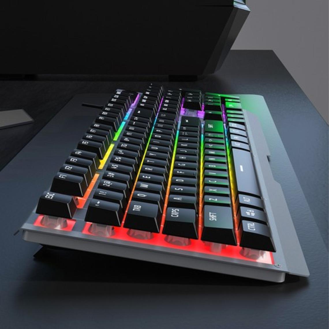 Lenovo Lecoo KB121 USB Kablolu Makro Tuşlu Rainbow Efektli Mekanik Hisli Membran Gaming Q Siyah Klavye