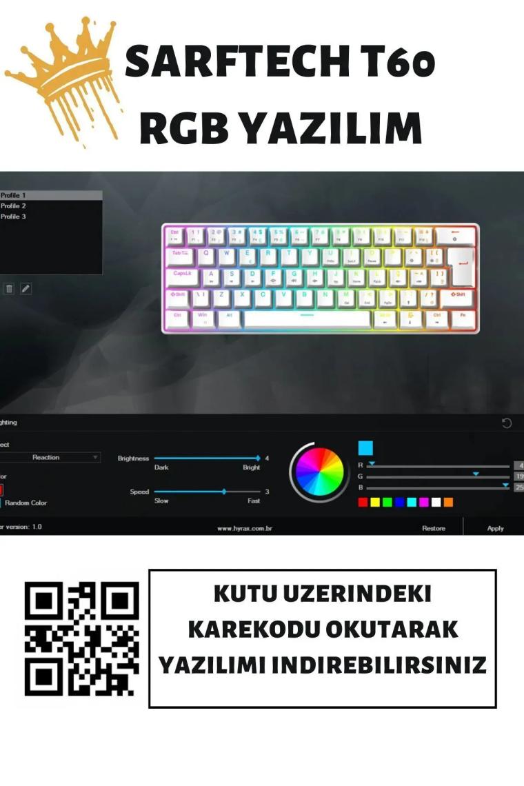 Sarftech T60  Kırmızı Switch Rgb Klavye Kablolu Gaming Oyuncu Klavyesi