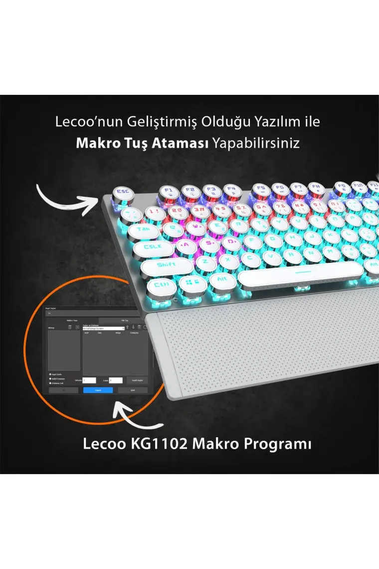 Lecoo KG1102 USB Kablolu Red Switch Makro Tuşlu RGB LED Aydınlatmalı Mekanik Gaming Türkçe Q Metalik Klavye
