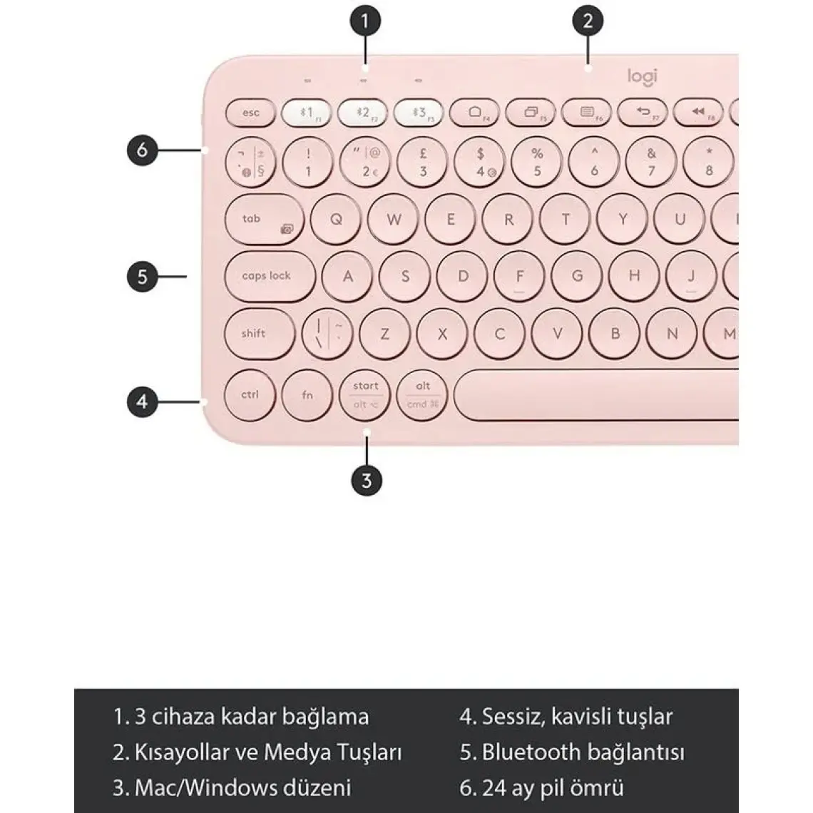 Logitech 920-010067 K380 Bluetooth Rose Klavye