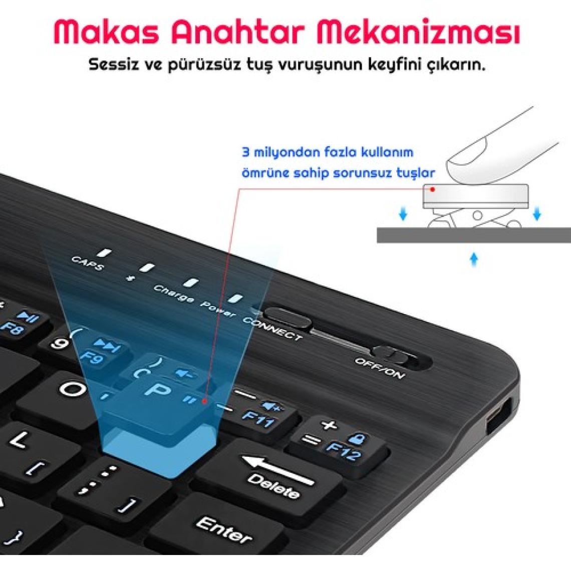 TriLine Mini Bluetooth Kablosuz Şarjlı Pilli Slim Rubber Klavye