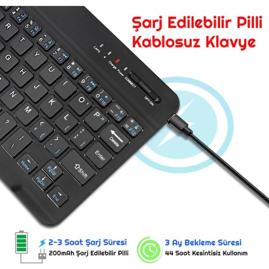 TriLine Mini Bluetooth Kablosuz Şarjlı Pilli Slim Rubber Klavye