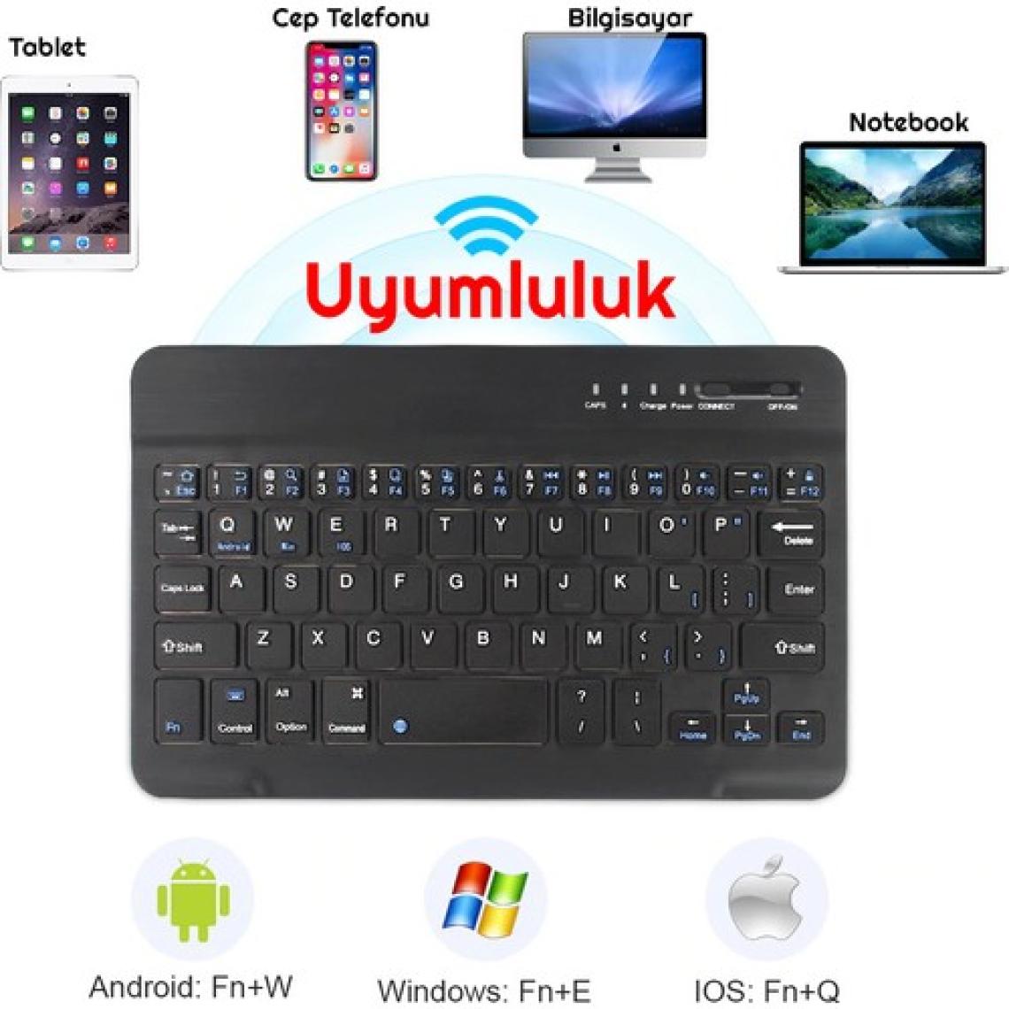 TriLine Mini Bluetooth Kablosuz Şarjlı Pilli Slim Rubber Klavye
