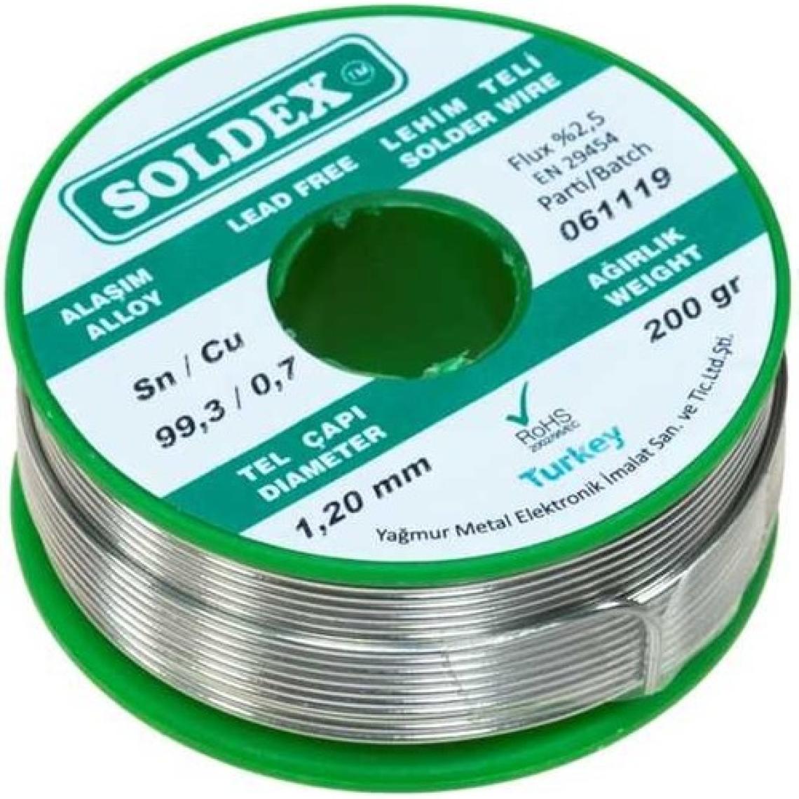 Soldex 1.20 mm 200 G Kurşunsuz Lehim Teli (%99,3 Sn / %0,7 Cu)