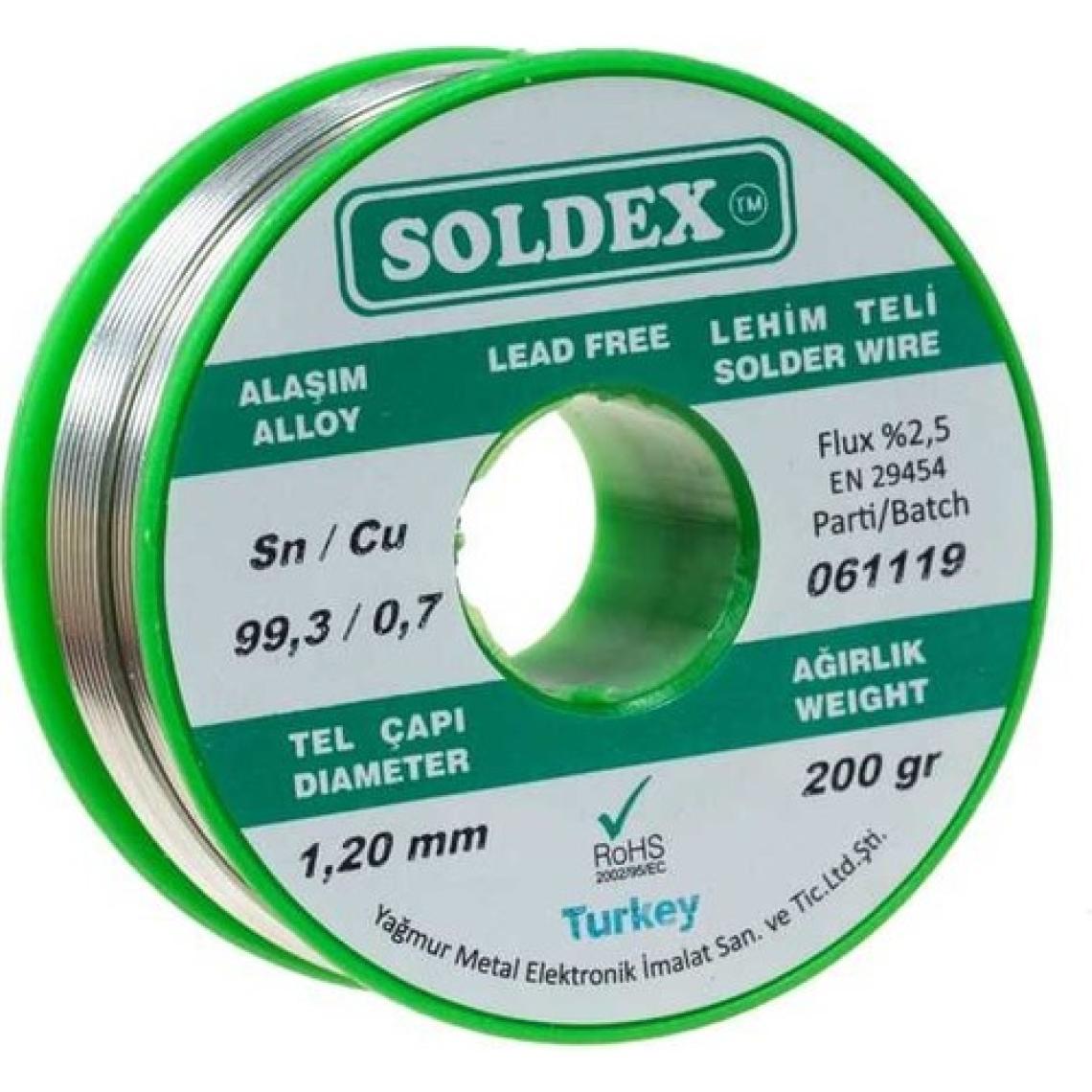 Soldex 1.20 mm 200 G Kurşunsuz Lehim Teli (%99,3 Sn / %0,7 Cu)