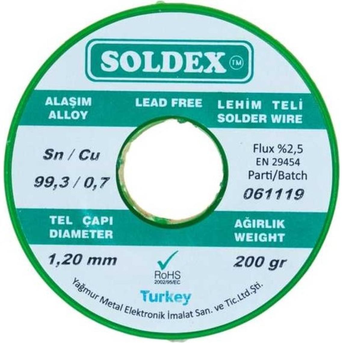 Soldex 1.20 mm 200 G Kurşunsuz Lehim Teli (%99,3 Sn / %0,7 Cu)