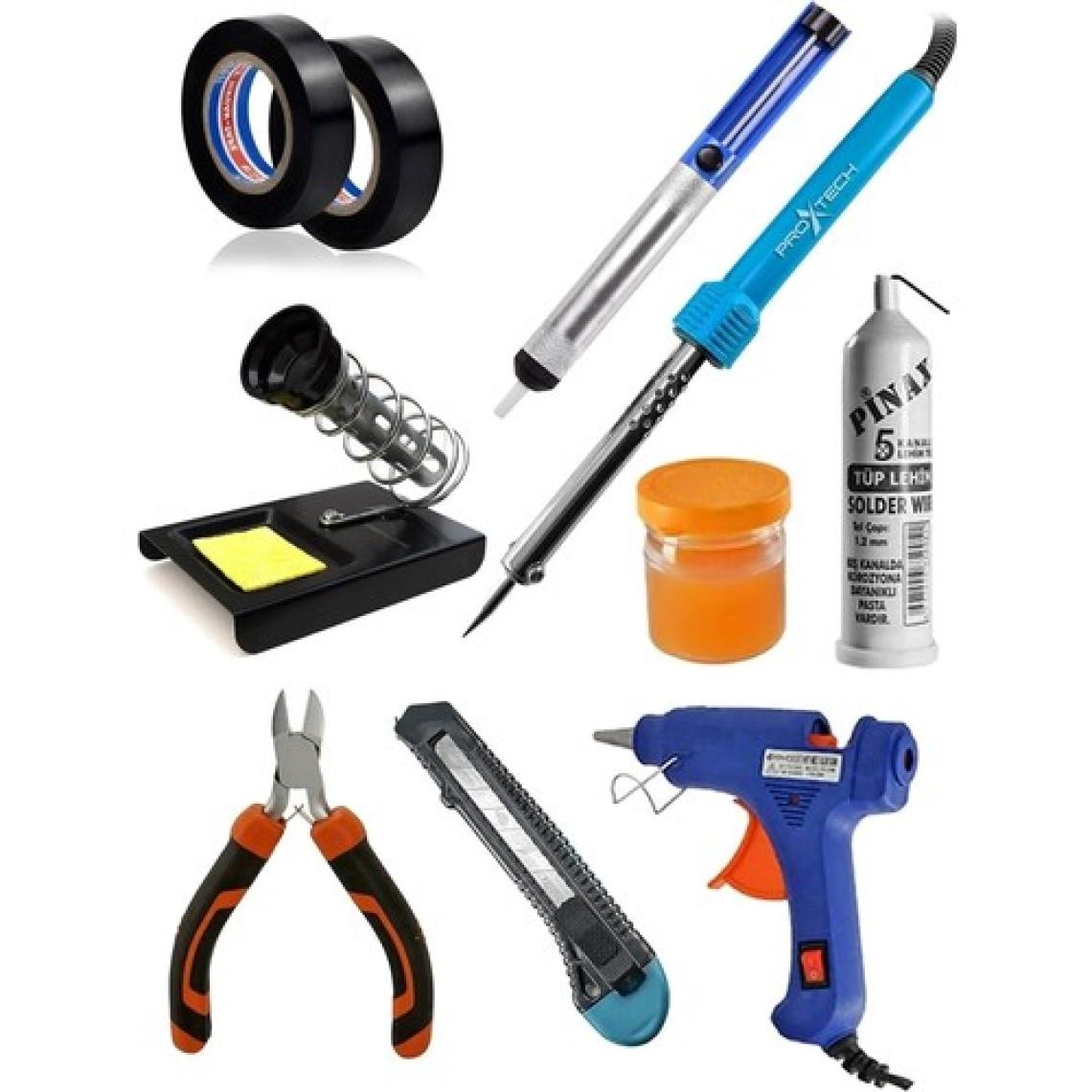 Proxtech  Full Takım 60W Lehim Makinesi - Kalem Havya - Leyim Tel - Pasta Stand - Silikon Tabancası Lehim Pompası