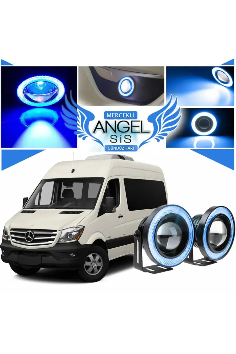 STS Oto Aksesuar Mercedes - Benz Sprinter Uyumlu, Universal Mercekli LED Angel Sis Farı, 76MM Buz Mavi Renk
