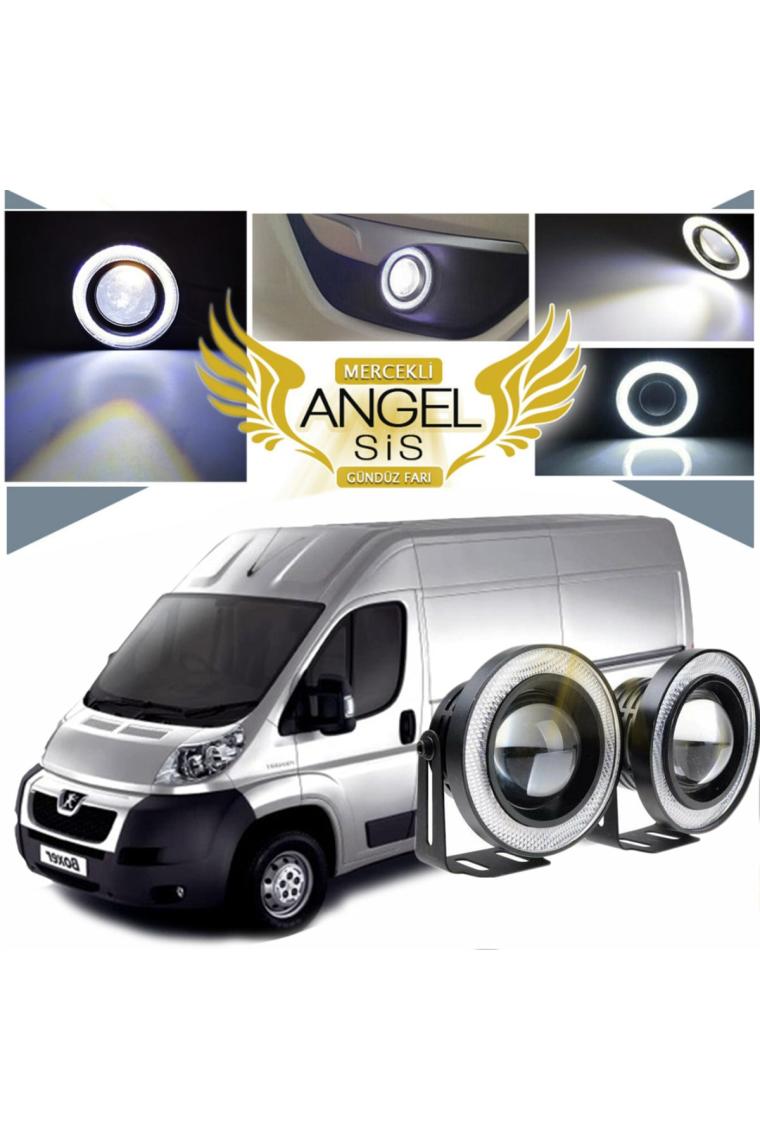 STS Oto Aksesuar Peugeot Boxer Uyumlu, Universal Mercekli LED Angel Sis Farı, 76MM Beyaz Renk