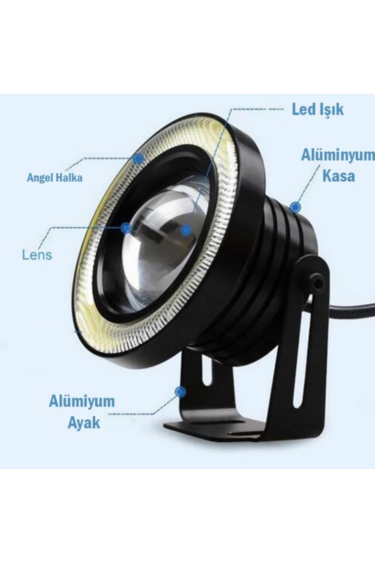 STS Oto Aksesuar Peugeot Boxer Uyumlu, Universal Mercekli LED Angel Sis Farı, 76MM Beyaz Renk