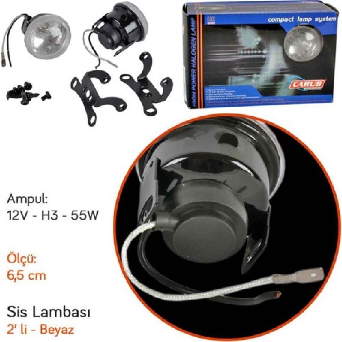 Carub 12V Sis Lambası Yuvarlak 6,5 cm Beyaz