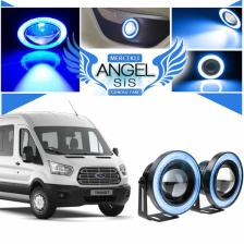 STS Oto Aksesuar Ford Transit Tüm Modeller Uyumlu, Universal Mercekli LED Angel Sis Farı, 76MM Buz Mavi Renk